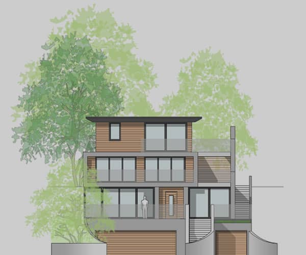 Plans for modern home surrounded by trees